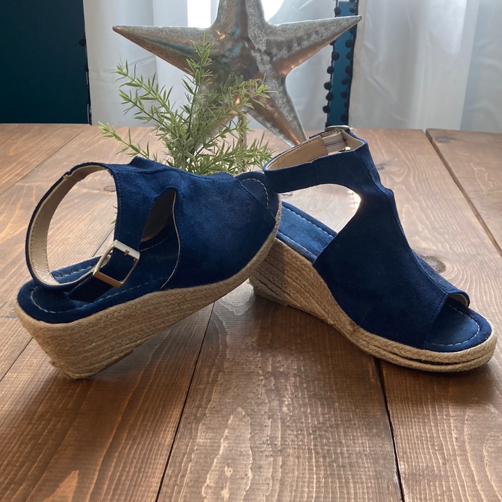 Navy blue wedge sandals